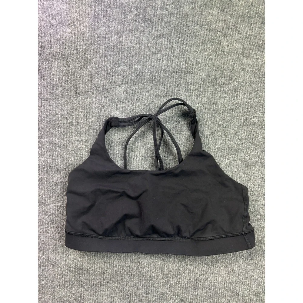 Lululemon Free To Be Serene Sports Bra Womens 8 Black Strappy Yoga Gym 65438
